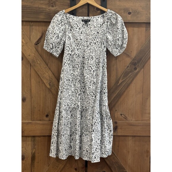 INC International Concepts Black & White Floral Prairie Cottagecore Dress Sz XS - Picture 4 of 7